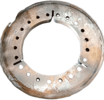 Steel flange ring with a drilled bolt circle and locating slots